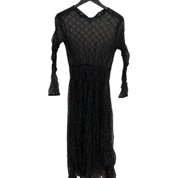 Maje | Dresses | Maje Black Textured Midi Dress Sheer | Poshmark